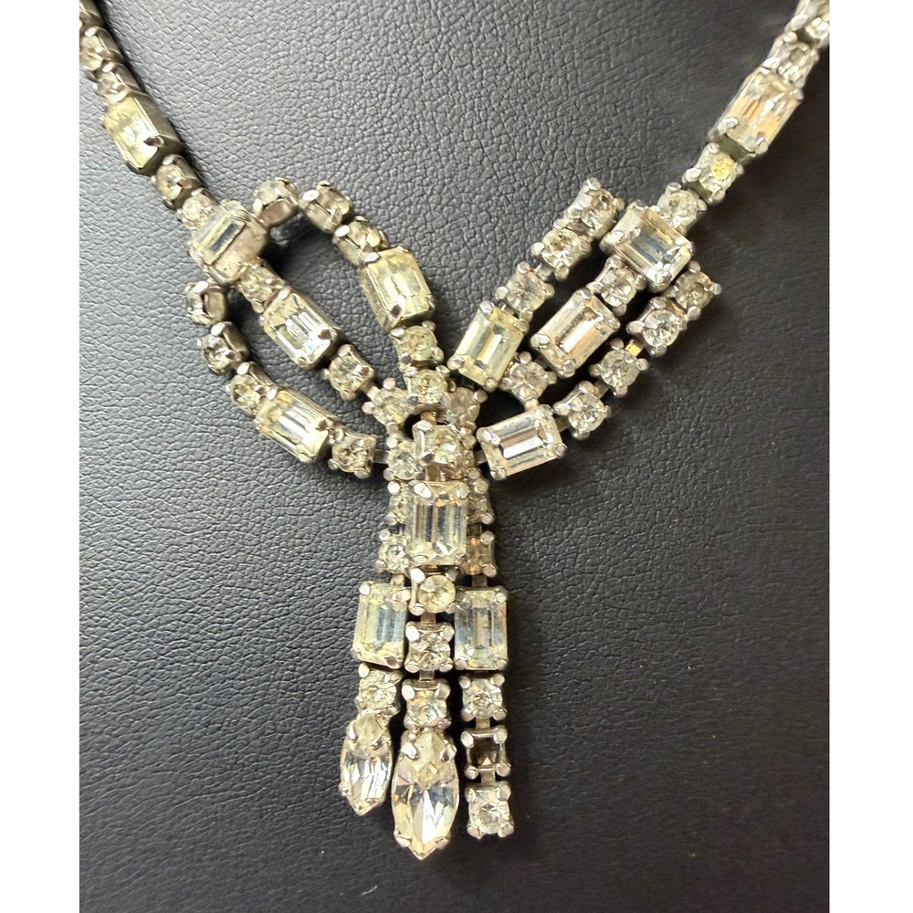 Vintage Rhinestone Necklace Bow Prom